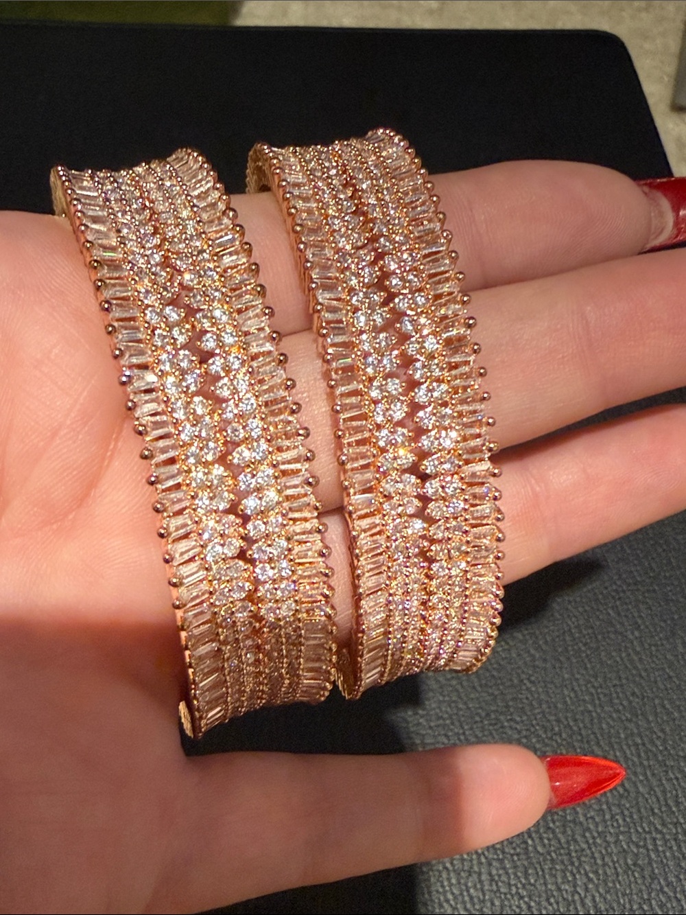 Rose Gold Crystal Bangle Set - Women Jewelry